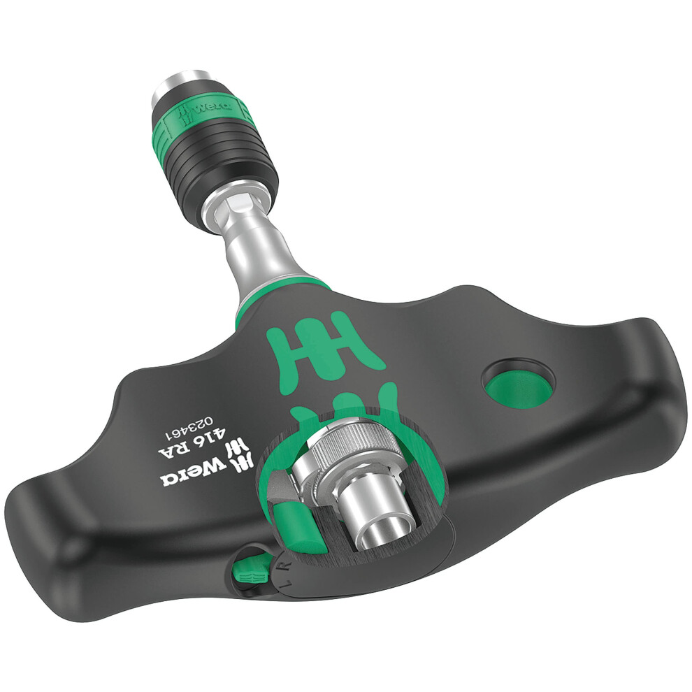 Wera 05023461001 416 RA T-Handle Bitholding Screwdriver With Ratchet Function And Rapidaptor Quick-Release Chuck 1/4"" 45 Mm