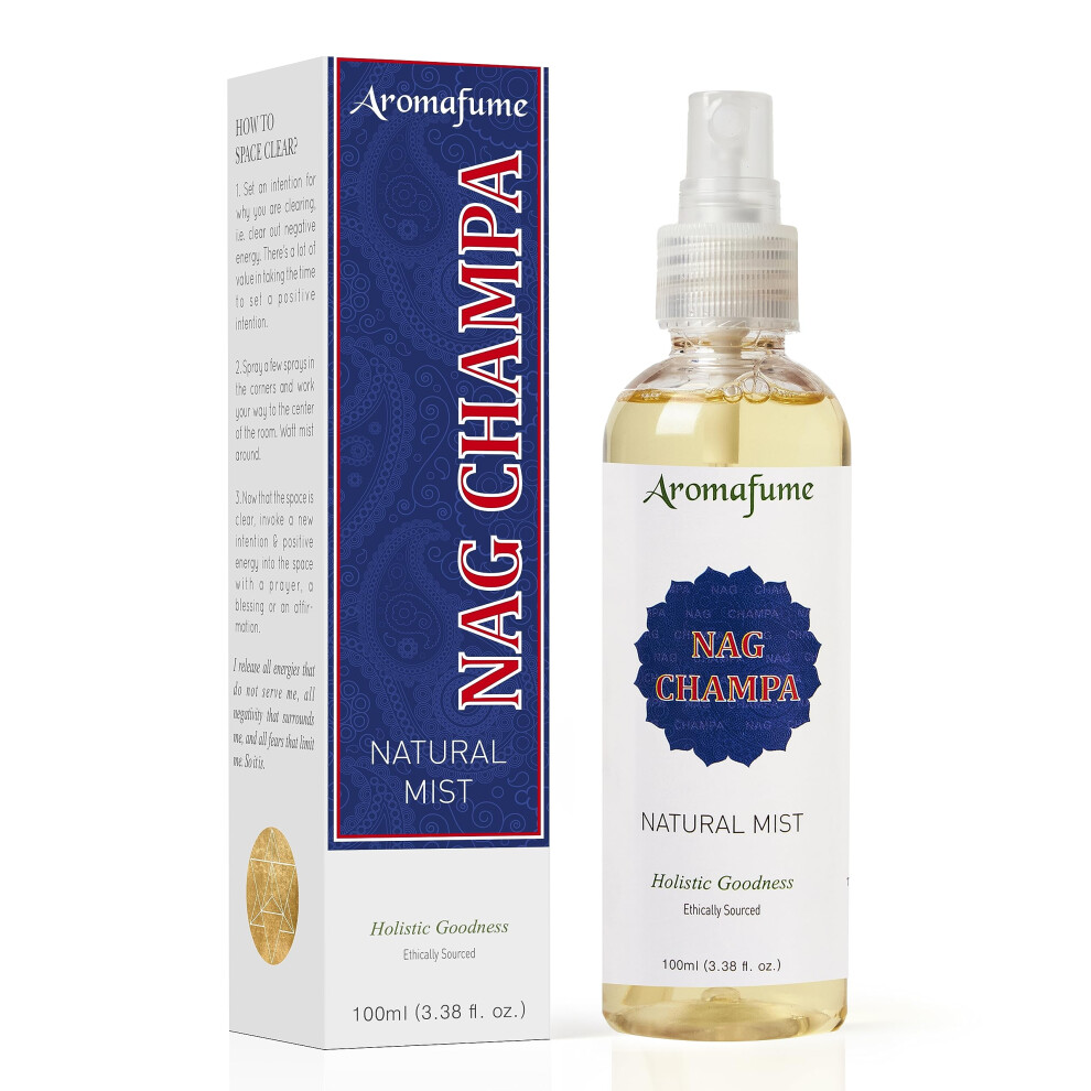 Aromafume Nag Champa Natural Mist Spray 100 ml / 3.3oz  Made with Sandalwood  Jasmine  Ylang Ylang & Champa Flower extracts  Ideal for Meditation and-image-OPC-PFWC8QM-NEW