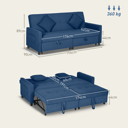 Homcom HOMCOM Reversible L-Shaped Sectional Sofa Bed with Cushions, Blue 1