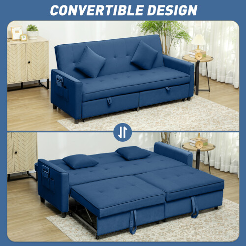 Homcom HOMCOM Reversible L-Shaped Sectional Sofa Bed with Cushions, Blue 2