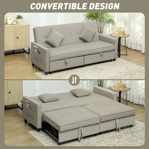 Homcom HOMCOM Reversible L-Shaped Sectional Sofa Bed with Cushions, Beige 2