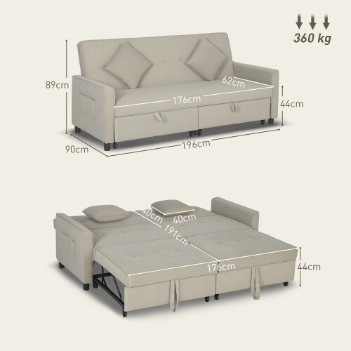 Homcom HOMCOM Reversible L-Shaped Sectional Sofa Bed with Cushions, Beige 1