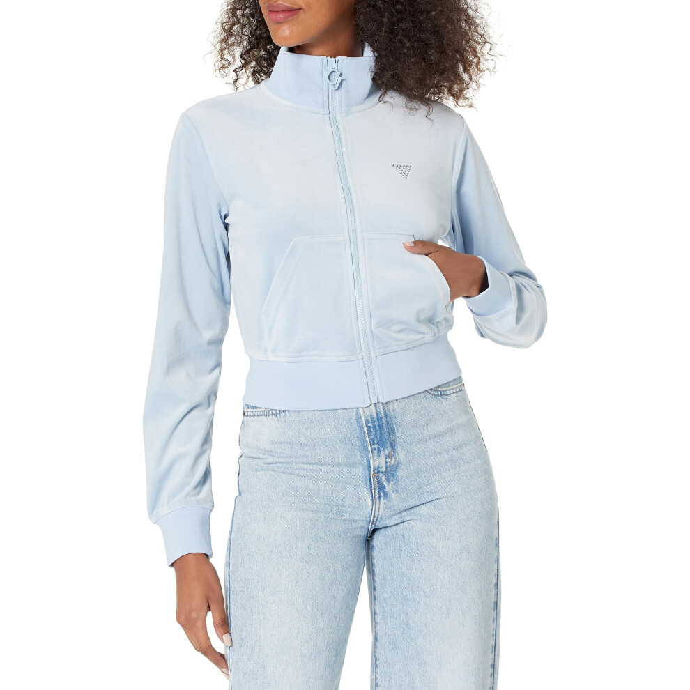 GUESS Women's Couture Full Zip Sweatshirt  Baby Lightblue  X-Small