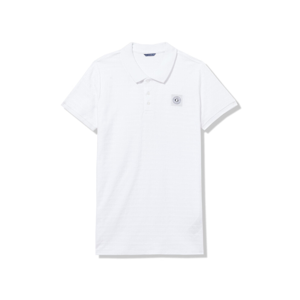 GUESS Boys' Organic Cotton Jacquard Short Sleeve Polo Shirt  Pure White