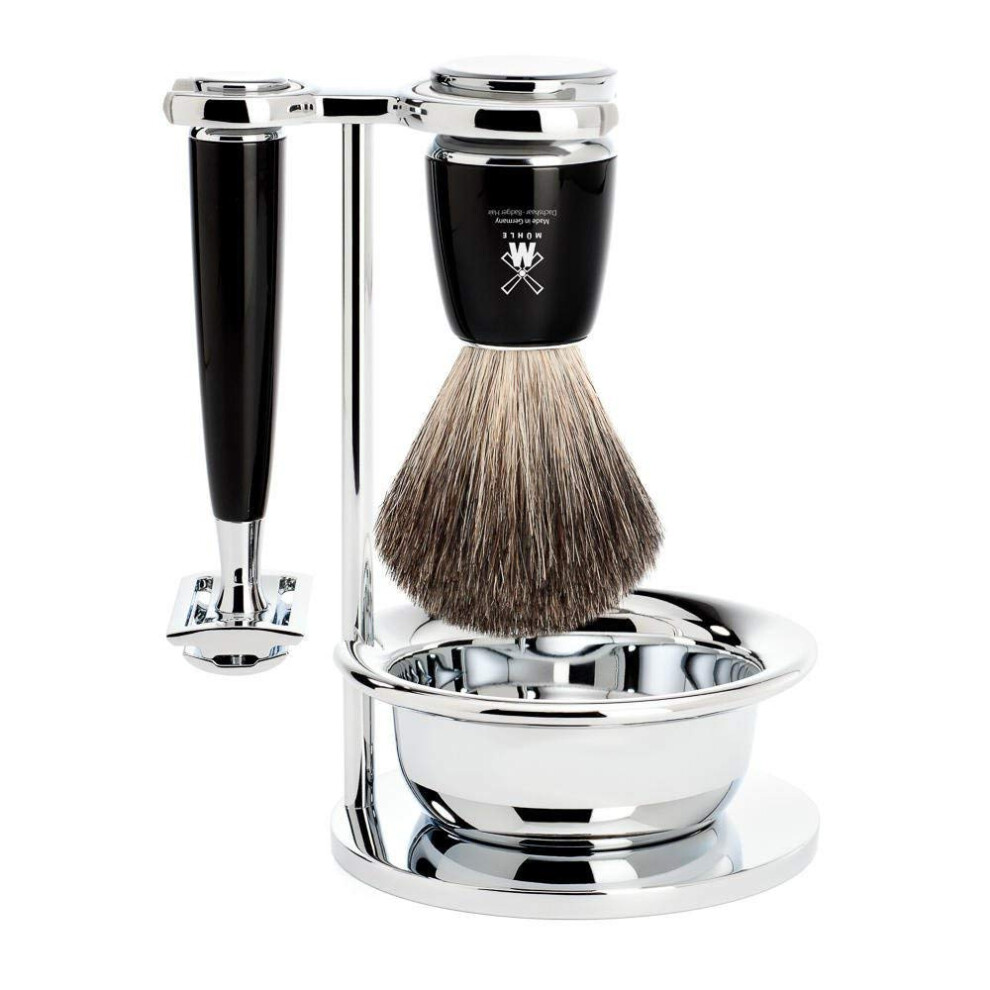 Mhle Rytmo 4-Piece Pure Badger Double Edge Safety Razor (Closed Comb) Shaving Set For Men - Perfect For Every Day Use Barbershop Quality Close Smooth