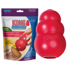 KONG - Classic Durable Dog Toy and Marathon Chew Treat Combo (2 Pieces) - Chicken Medium