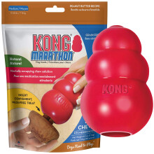 KONG - Classic Durable Dog Toy and Marathon Chew Treat Combo (2 Pieces) - Peanut Butter Medium