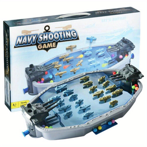 (Polychrome) 2-Player Navy Battleship Shooting Board Game - Exciting Marble Battle Game