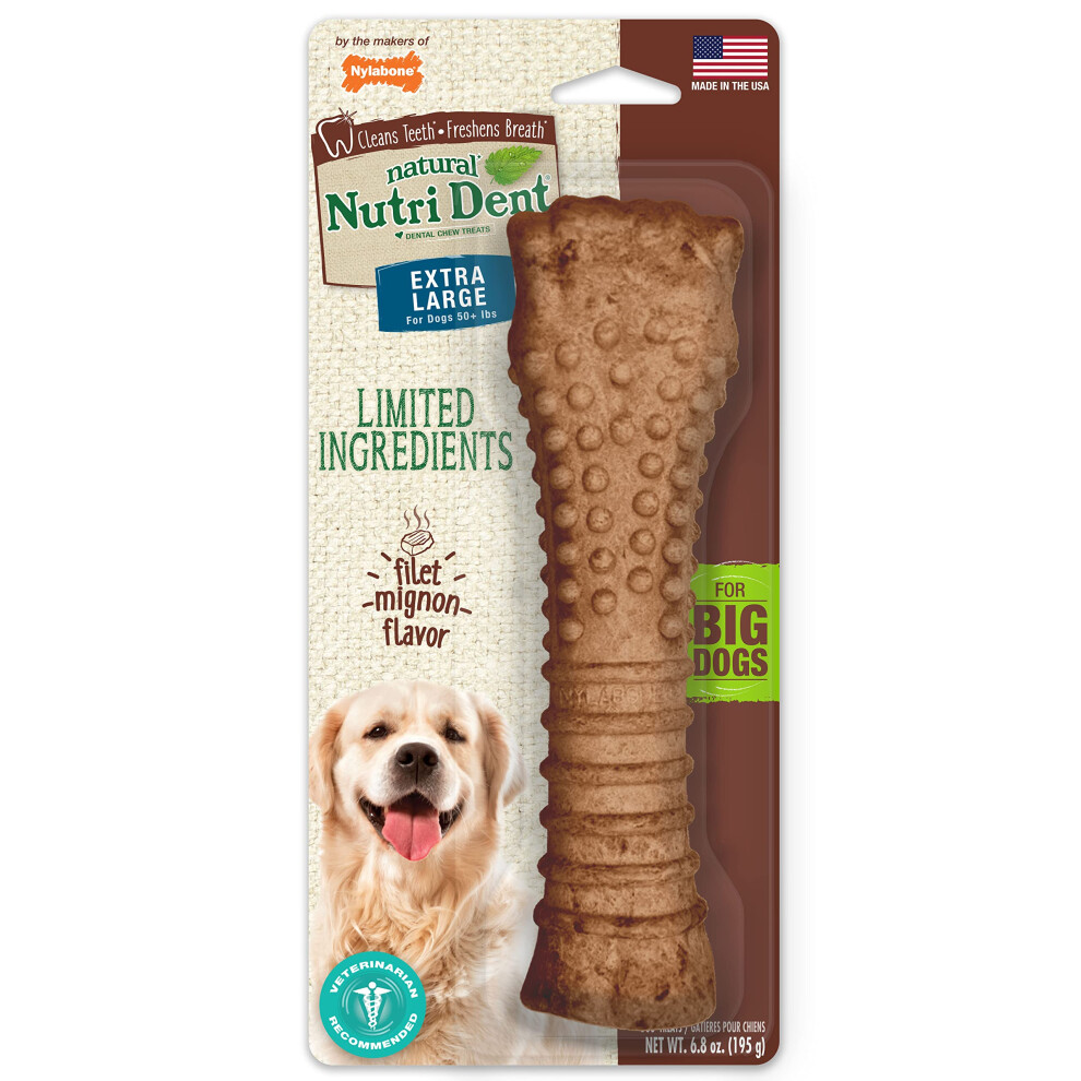 Nylabone Nutri Dent Dog Dental Chews - Natural Dog Teeth Cleaning & Breath Freshener - Dental Treats for Dogs - Filet Mignon Flavor  X-Large (1 Count)