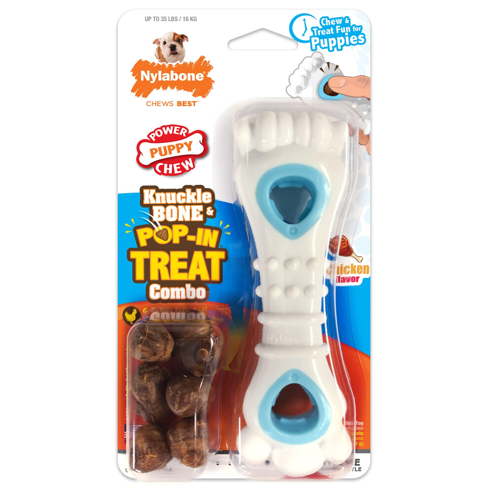 Nylabone Puppy Power Chew Knuckle Bone & Pop-In Puppy Treat Toy Combo Chicken Medium/Wolf (1 Count)