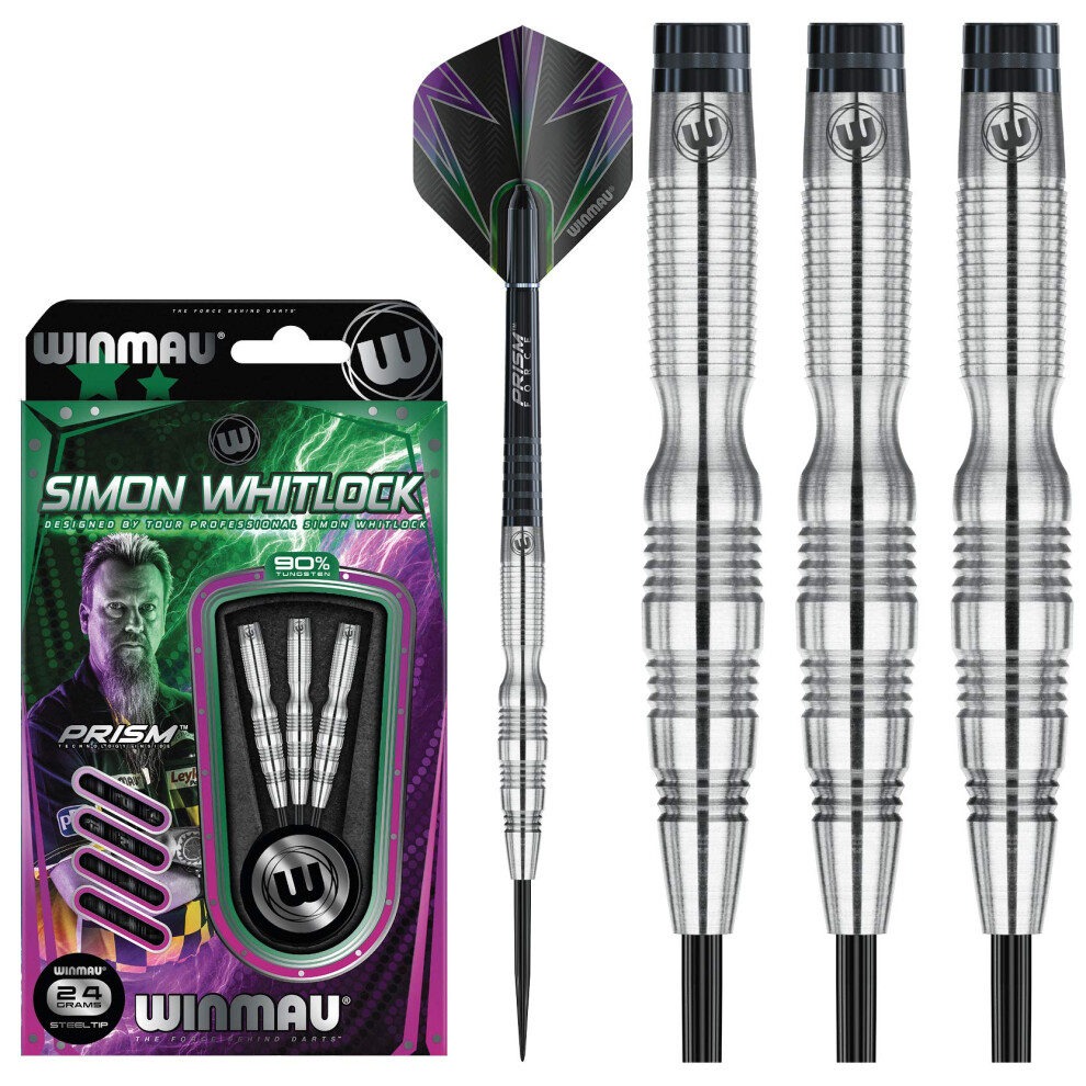 Winmau Simon Whitlock Tungsten Steeltip Darts Set 24 Gram with Flights and Shafts (Stems)