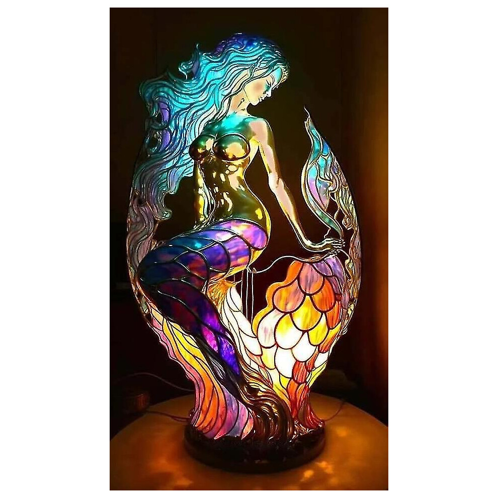 (Mermaid) Animal Table Lamp Series 15cm Stained Glass Stained Night Light Retro Desk Lamps-image-OPC-PFWCVZ9-NEW