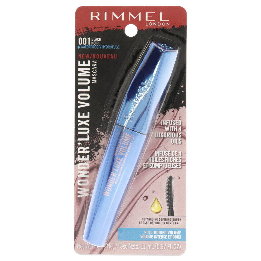 Rimmel Wonder'Luxe Volume Mascara  Long-Wearing  Volumizing  Smudge-Proof  002  Waterproof Black  0.08oz