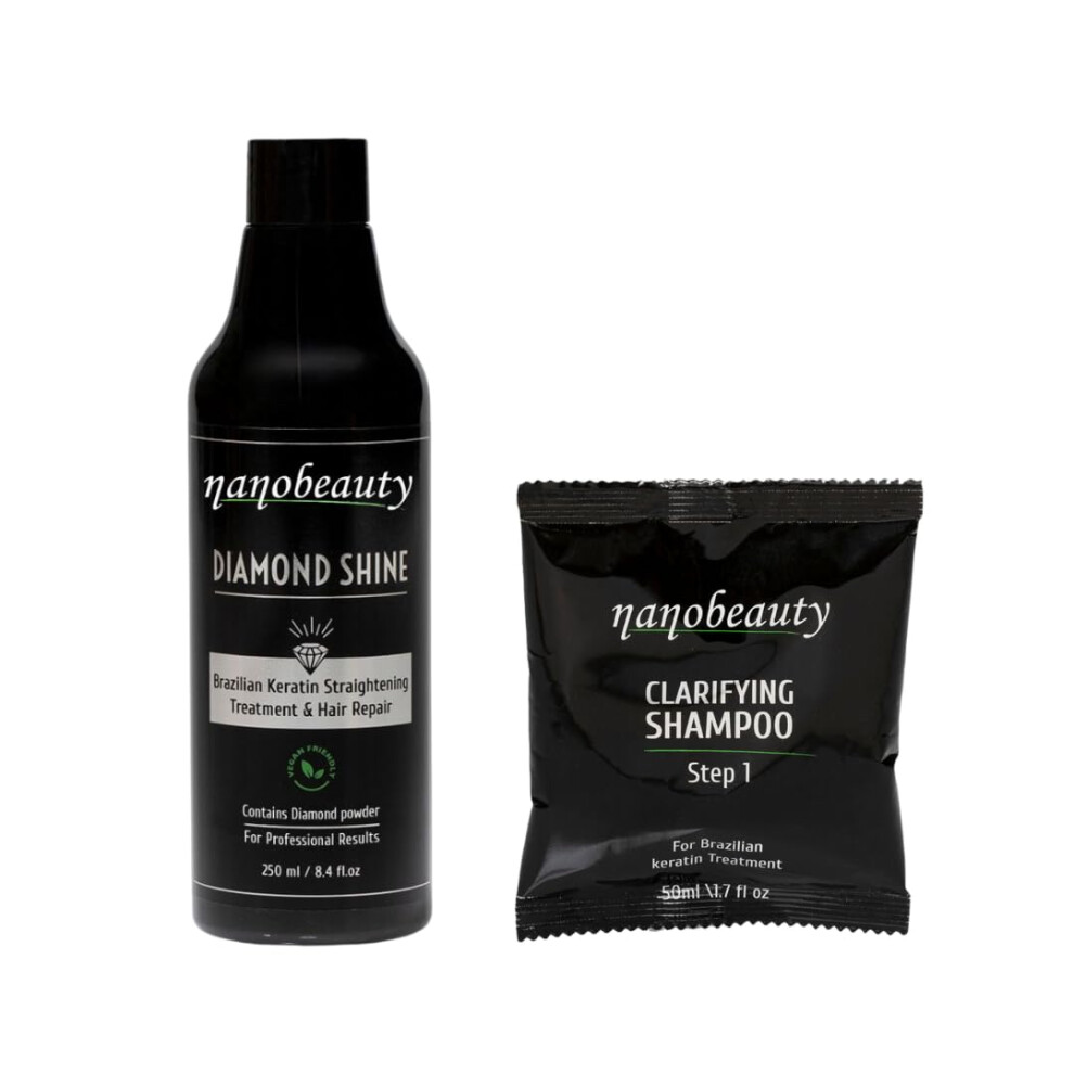 Nanobeauty Brazilian Keratin Blowout Complex Hair Treatment Kit 250Ml Diamond Infused Vegan Straightening/Smoothing/Repair Formula Plus 50Ml Shampoo