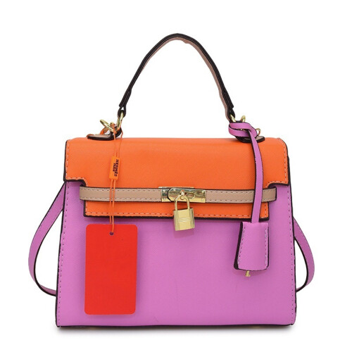 (Purple, 24.5*11*19) Kelly bag handbag contrasting shoulder crossbody bag