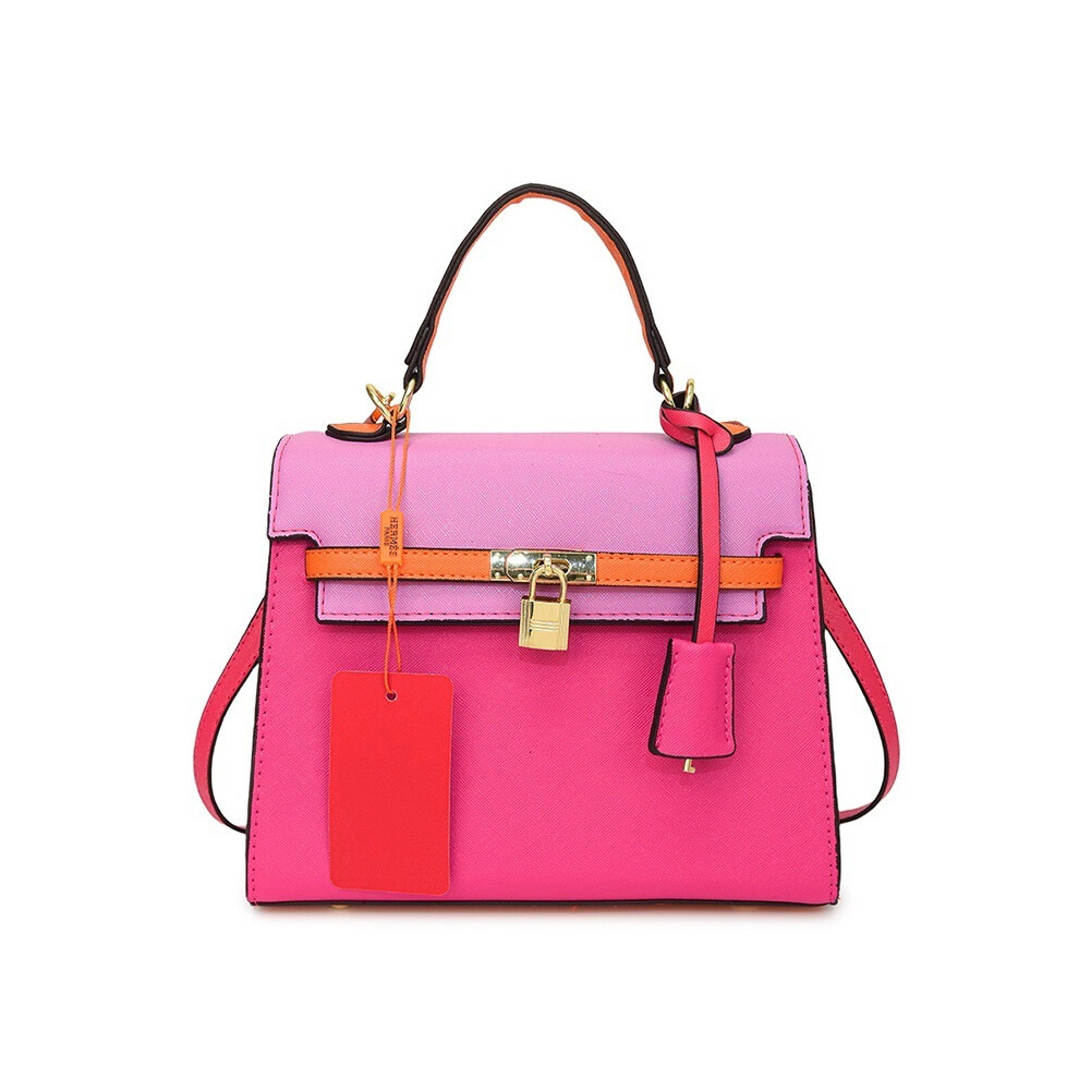 (Rose Pink, 24.5*11*19) Kelly Bag Handbag Contrasting Shoulder Crossbody Bag Orange