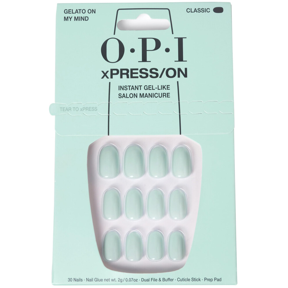 OPI xPRESS/ON Press On Nails Up To 14 Days Of Wear Gel-Like Salon Manicure Vegan Sustainable Packaging With Nail Glue Short Blue Nails Gelato O