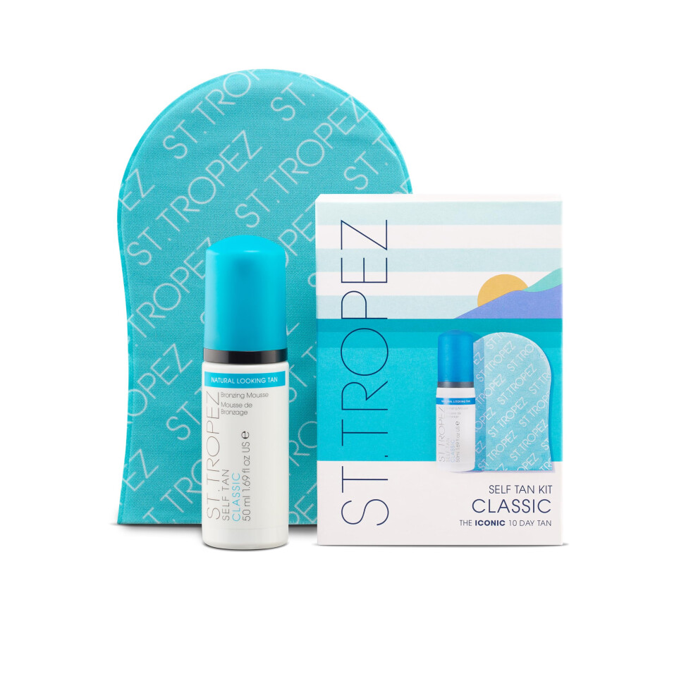 St.Tropez Self Tan Classic Mini Kit  Travel-Sized Bronzing Mousse & Tanning Applicator Mitt  Vegan-Friendly Tanner  Even & Natural Self Tan  Up to 10