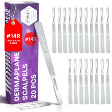 MyMed Engångs 14R Blad för Dermaplaning - Paket med 20 Scalpelblad, Stl 14, Högkvalitativt Kolstål