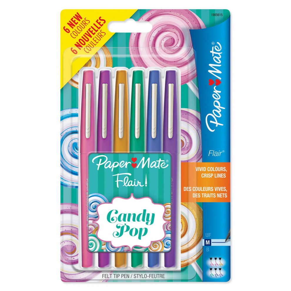 Paper Mate Medium Point Flair Candy POP Pen - Assorted Colours (Pack of 6)