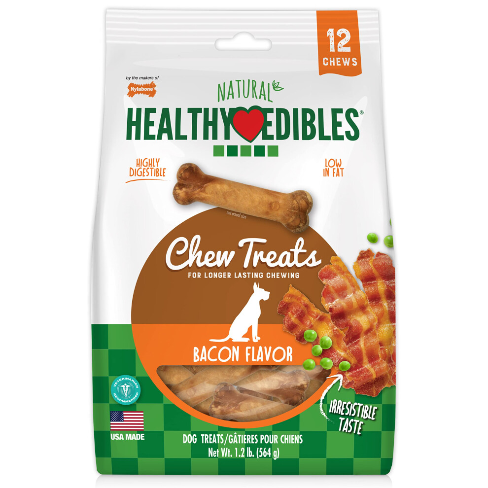 Nylabone Healthy Edibles Natural Dog Chews Long Lasting Bacon Flavor Treats for Dogs  Small/Regular (12 Count)