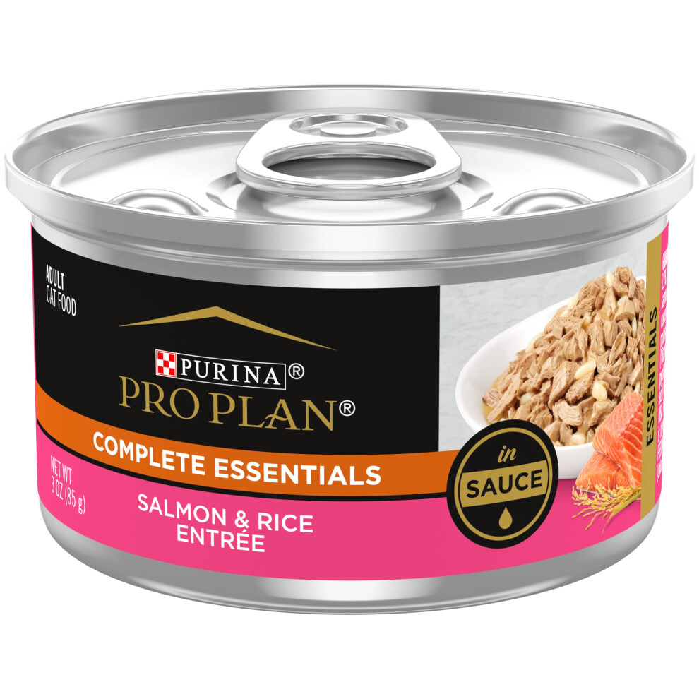 Purina Pro Plan Gravy  Pate  High Protein Wet Cat Food  Complete Essentials Salmon and Rice Entree in Sauce - (Pack of 24) 3 oz. Pull-Top Cans