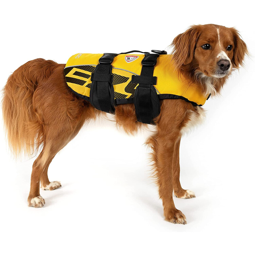 Ezydog DFD Dog Life Jacket - Adjustable Swimming Safety Vest with Reflective Trim & Durable Grab Handle - 50% More Flotation Material - Large  Yellow