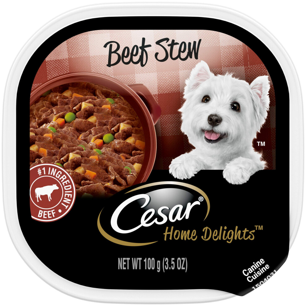 CESAR HOME DELIGHTS Soft Wet Dog Food Beef Stew  Easy Peel Trays  3.5 Oz (Pack of 24)