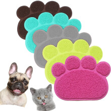 JOYJULY PVC Pet Dog Cat Puppy Kitten Dish Bowl Food Water Feeding Placemat Non-Slip Cat Litter Mat Paw Shape Green Small