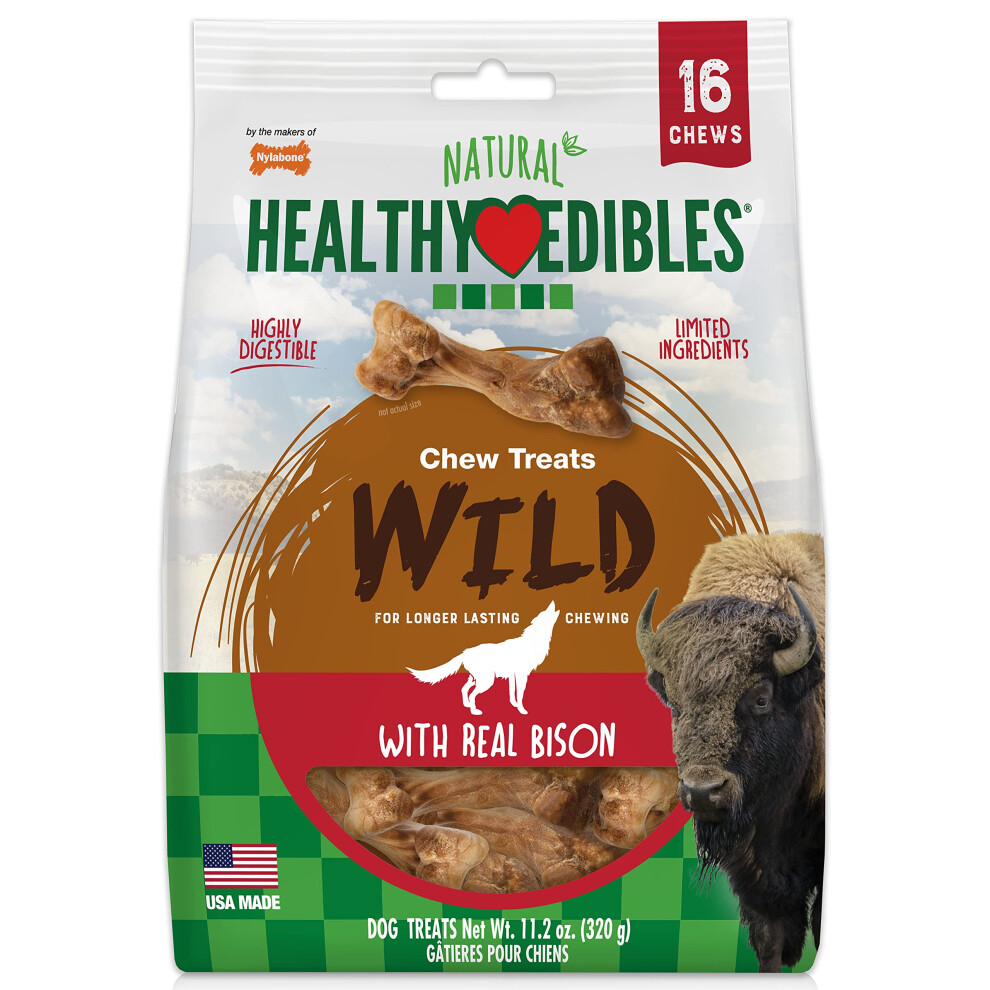 Nylabone Healthy Edibles WILD Natural Long-Lasting Dog Treats - Dog Bone Treats - Bison Flavor  Small (16 Count)