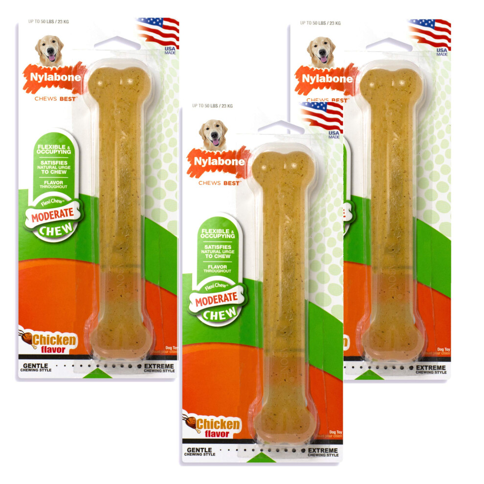 Nylabone 3 Pack of Flexichew Bone Dog Toys  Giant  Chicken Flavor  Made in The USA