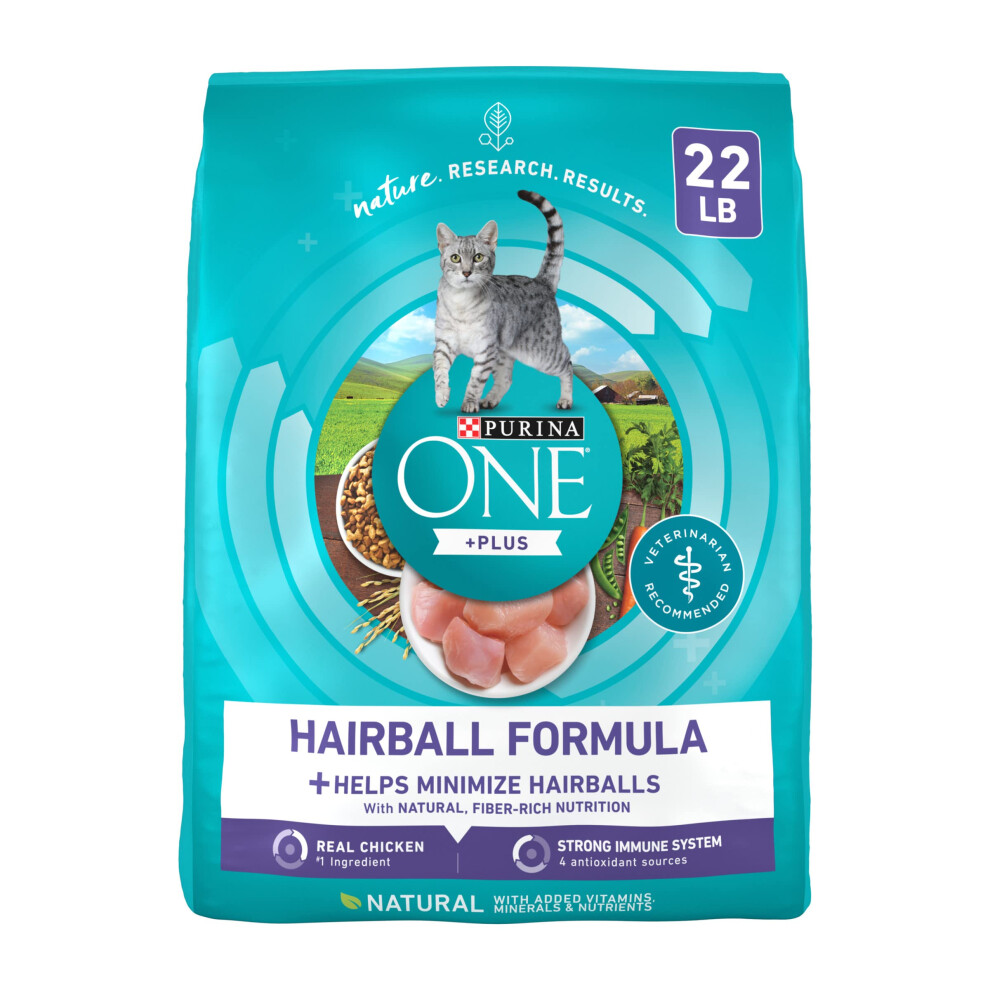 Purina ONE Natural Cat Food for Hairball Control  +PLUS Hairball Formula - 22 lb. Bag