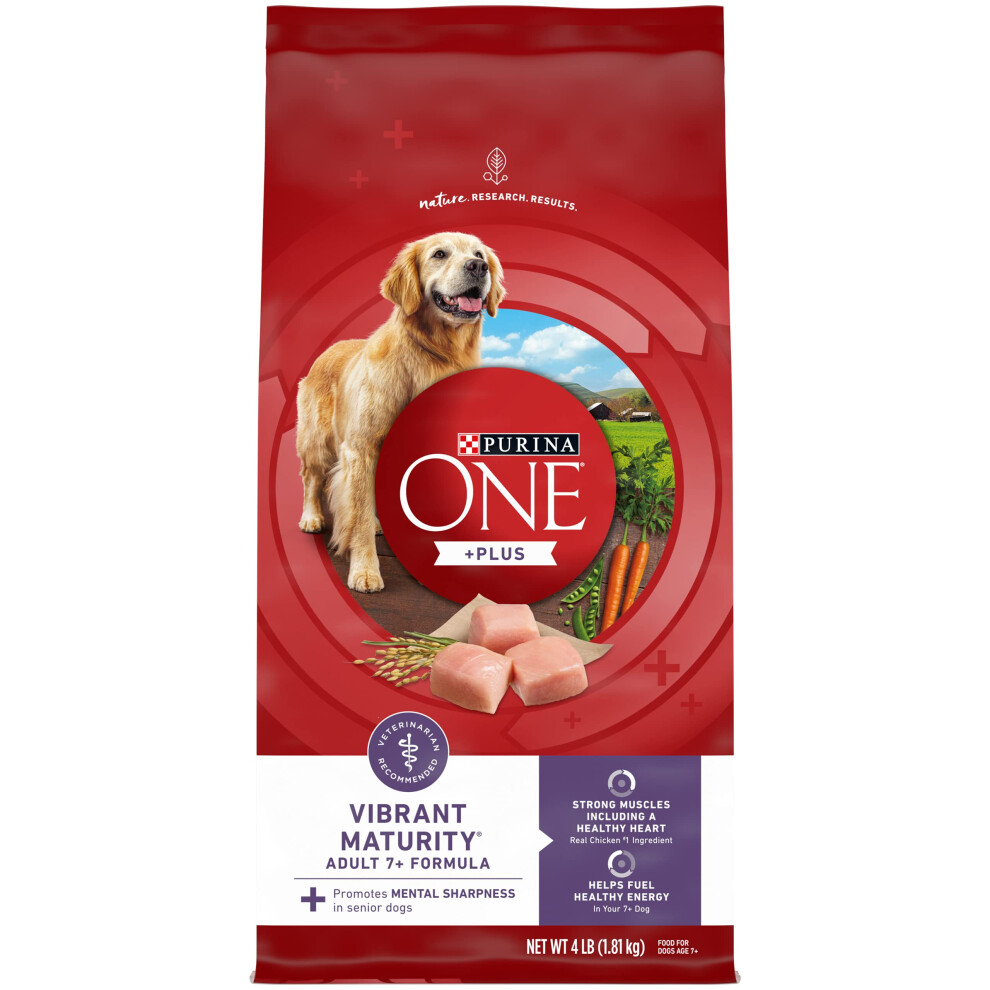 Purina ONE High Protein Dry Senior Dog Food Plus Vibrant Maturity Adult 7 Plus Formula - 4 lb. Bag