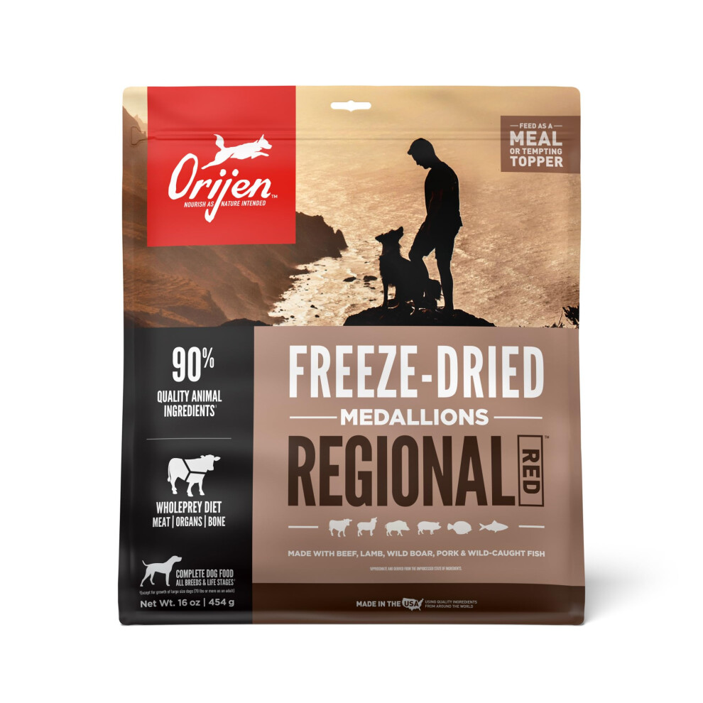 ORIJEN REGIONAL RED Freeze Dried Medallions Dog Food & Topper  Grain Free Dog Food  WholePrey Ingredients  16oz