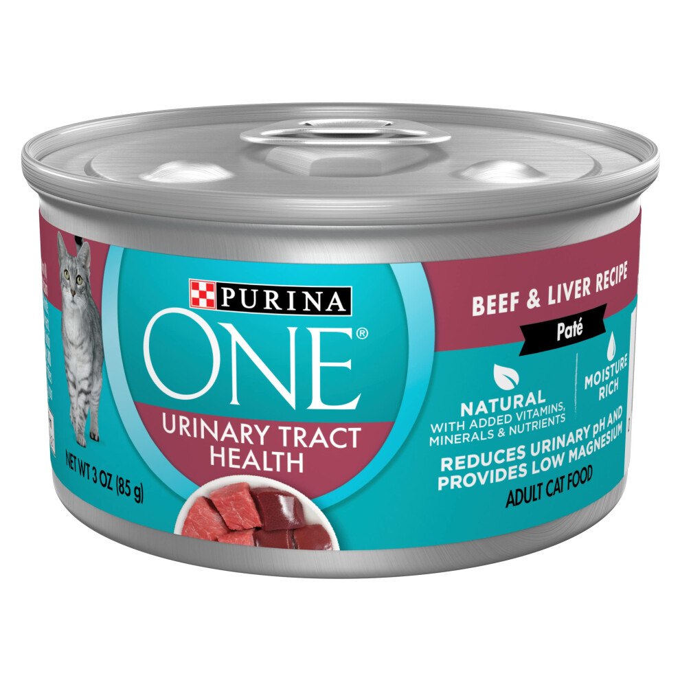 Purina ONE Urinary Tract Health  Natural Pate Wet Cat Food  Urinary Tract Health Beef & Liver Recipe - (24) 3 oz. Pull-Top Cans