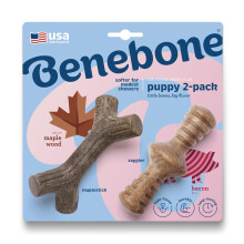 Benebone Puppy 2-Pack Maplestick/Zaggler Giocattoli da Masticare per Cani, Bacon Reale, Legno d'Acero, USA, Tiny