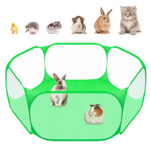 Small Animals C&C Cage Tent Breathable & Transparent Pet Playpen Pop Open Outdoor/Indoor Exercise Fence Portable Yard Fence for Guinea Pig Rabbits
