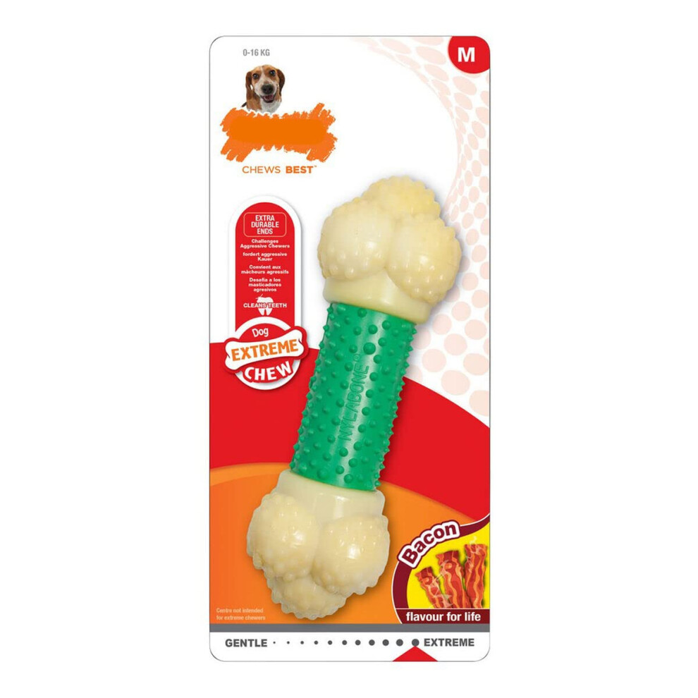 Nylabone Double Action Power Chew Durable Dog Toy Bacon Flavor Small/Regular - Up to 25 lbs.