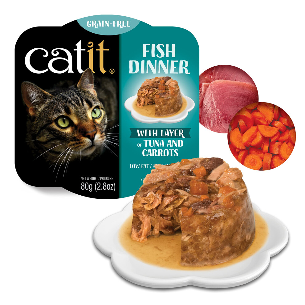 Catit Fish Dinner with Tuna & Carrot - Hydrating and Healthy Wet Cat Food for Cats of All Ages