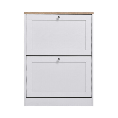 Living And Home White 2 Drawer Flip Down/Pull Out Wooden Shoe Cabinet Hallway Storage 2