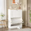 Living And Home White 2 Drawer Flip Down/Pull Out Wooden Shoe Cabinet Hallway Storage 2