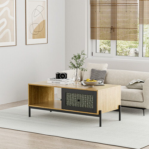Living And Home 109CM Semi-Open Style Wooden Coffee Table with Drawer 1