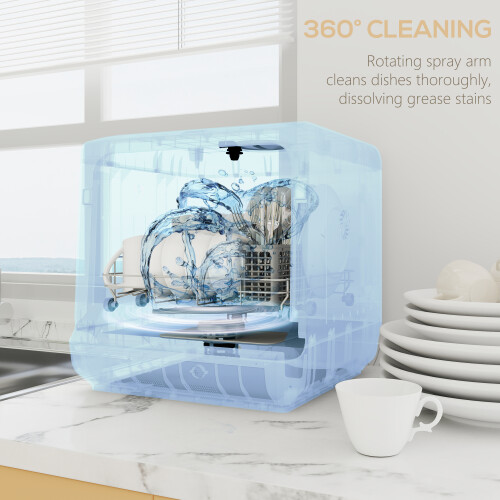 Homcom HOMCOM Worktop Dishwasher w/ 4 Place Settings 6 Programs, Silver Tone 2
