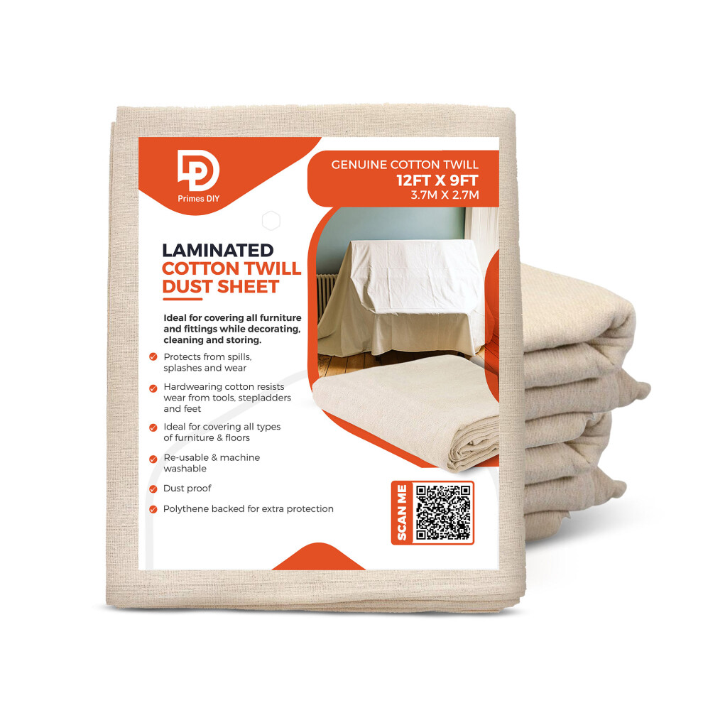 (2Pcs) Laminated Twill Cotton Dust Sheet 12 X 9 Ft 5061060941820