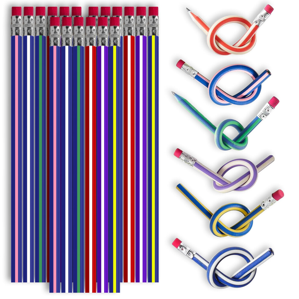 SOL 24pk Bendy Pencils Party Bag Fillers For Kids Unisex Kids Pencils Party Bag Ideas, Kids Party Favours And Kids Stationry Prizes For Kids, Great