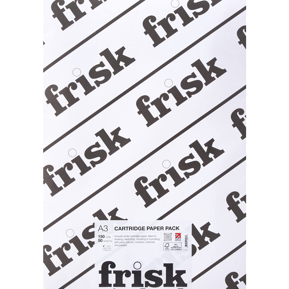 Frisk 50-Piece 150gsm A3 Drawing Cartridge, Paper, White, 43 X 30 X 1 Cm