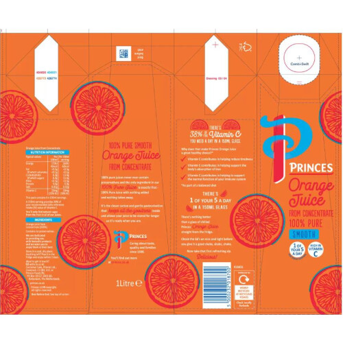 Princes Pure Orange Juice Smooth, 12 x 1L 2