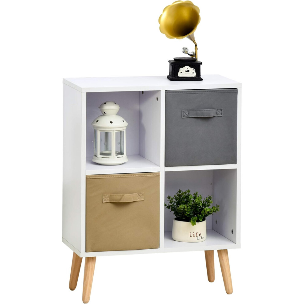 HOMCOM 70 x 56cm Freestanding 4 Cube Storage Cabinet Unit Bookcase w/ 2 Drawer