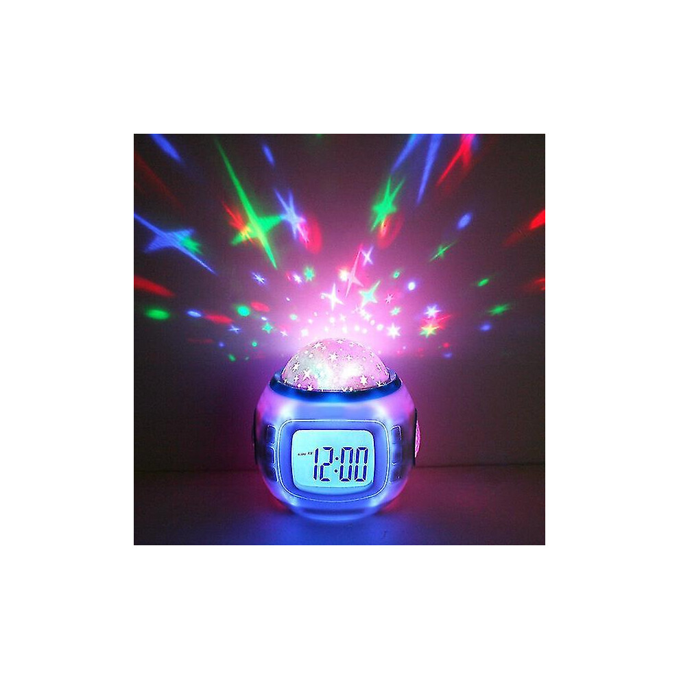 Children's Alarm Clock, Night Light Music Night Light Alarm Clock With Temperature And Date Display Starry Ceiling Projector For Kids, Girls