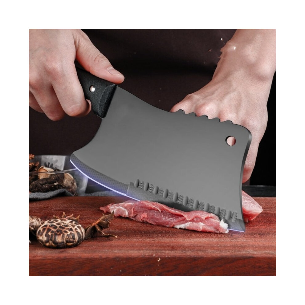 Philalife Chef's Meat Cutting Knife Stainless Steel Blade Kitchen Knife Slicing Knife Meat Vegetables Knife Sharp Camping Cooking Cleaver Chef Butcher Black